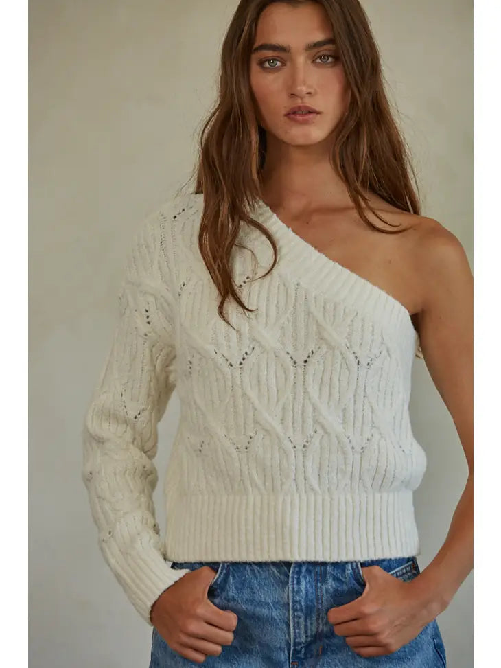 One Shoulder Cable Knit Sweater