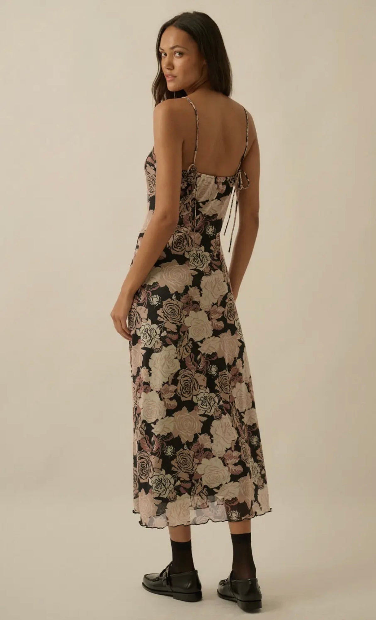 Floral Print Mesh Slip Dress
