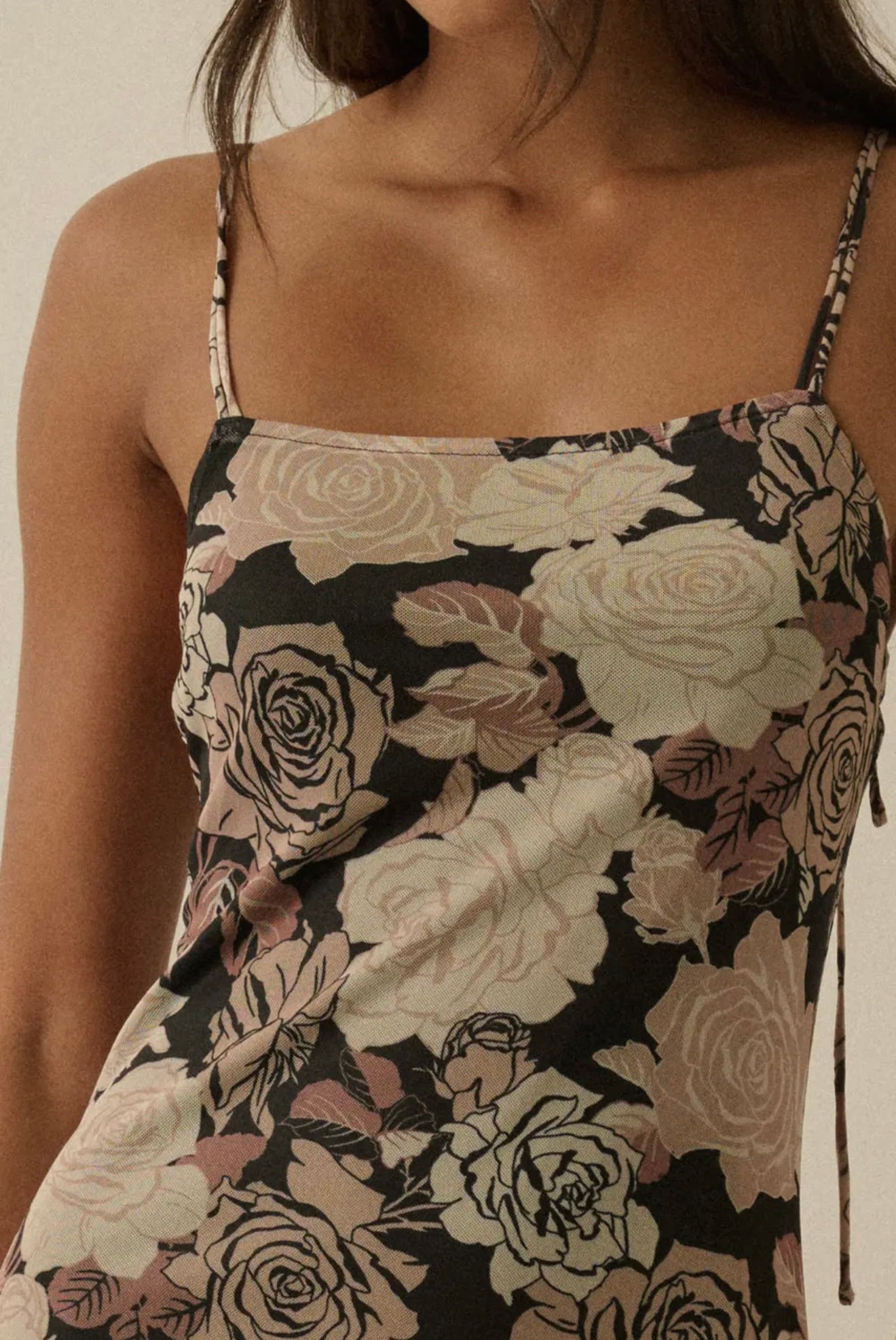 Floral Print Mesh Slip Dress