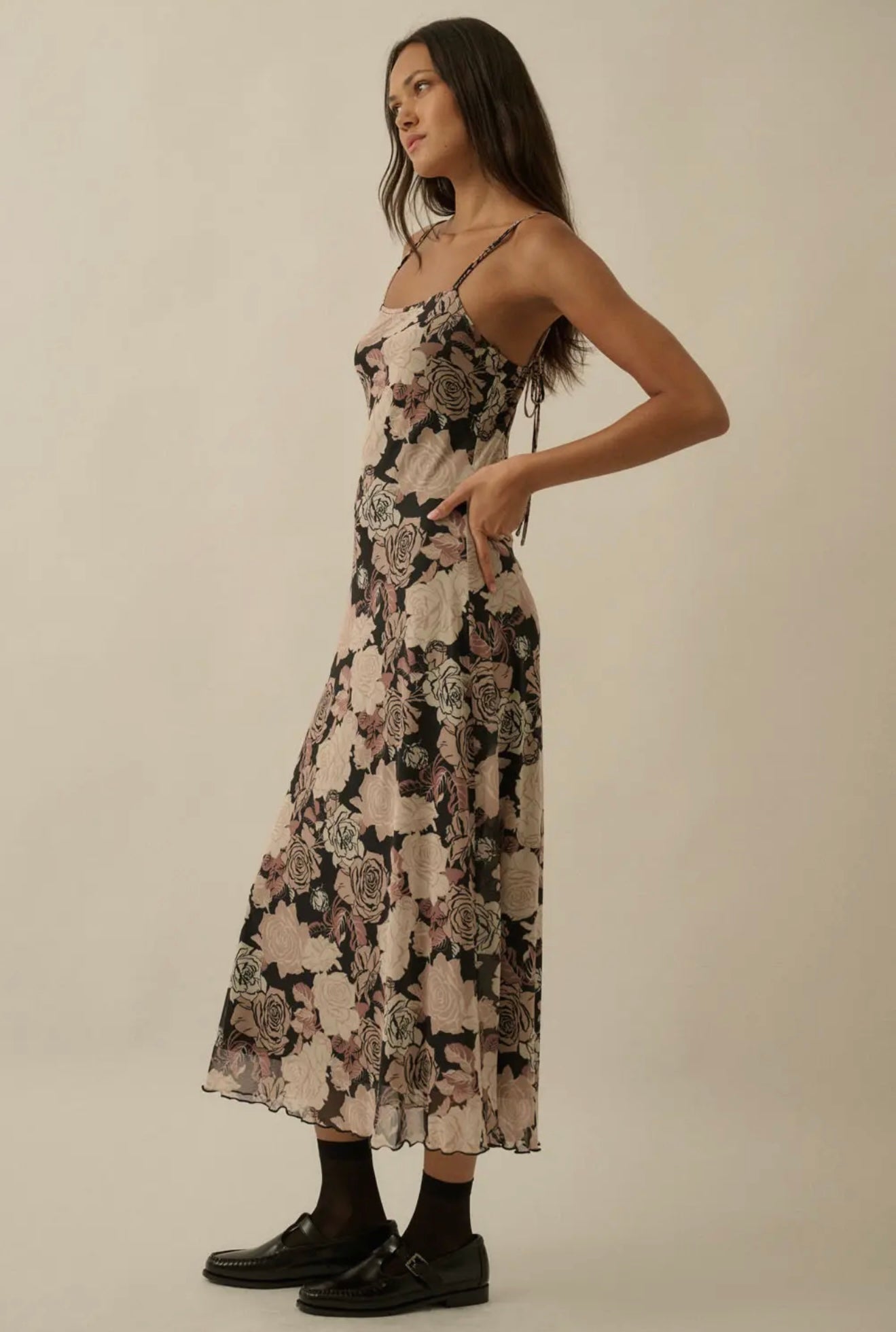 Floral Print Mesh Slip Dress