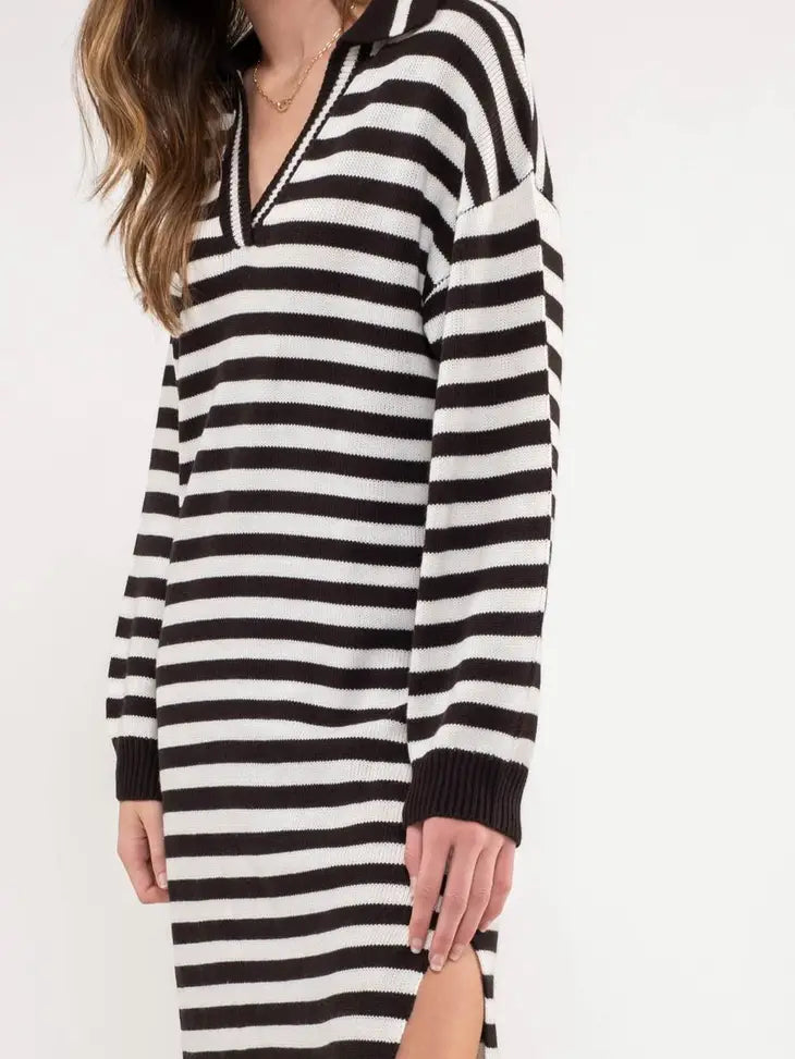 Striped Collared Midi Shirtdress