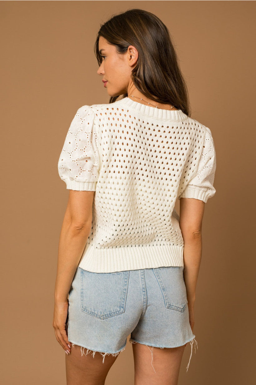 Eyelet Puff Sleeve Sweater