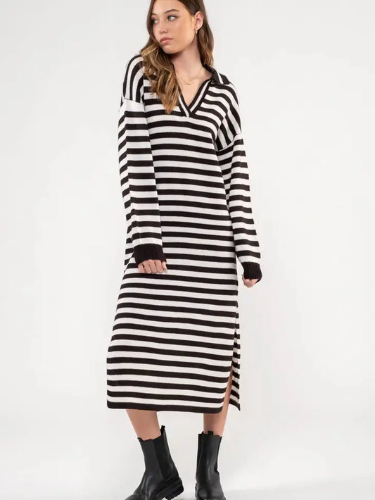 Striped Collared Midi Shirtdress