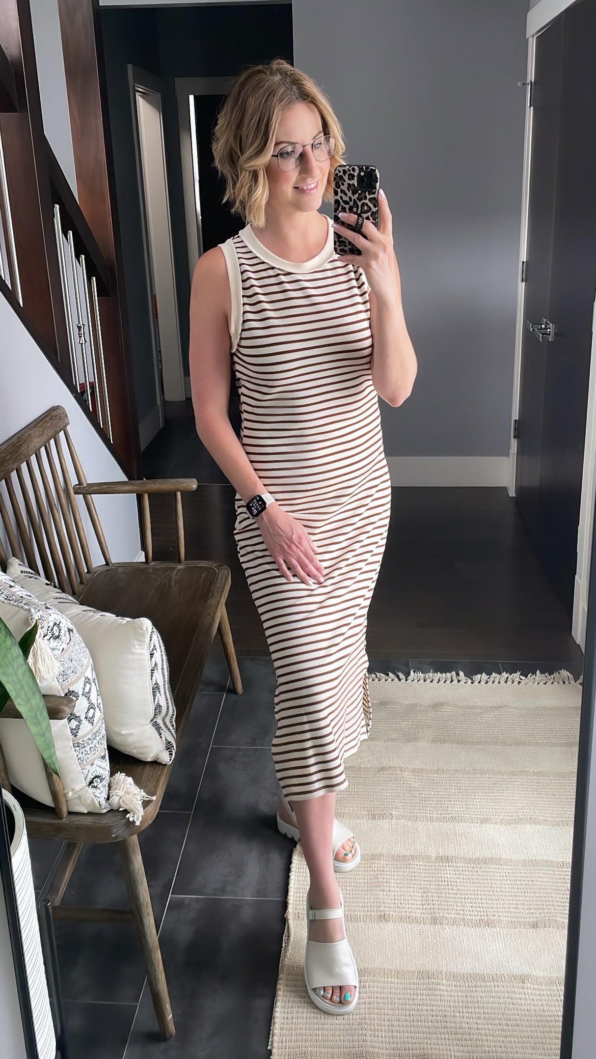 Mocha Striped Midi Dress