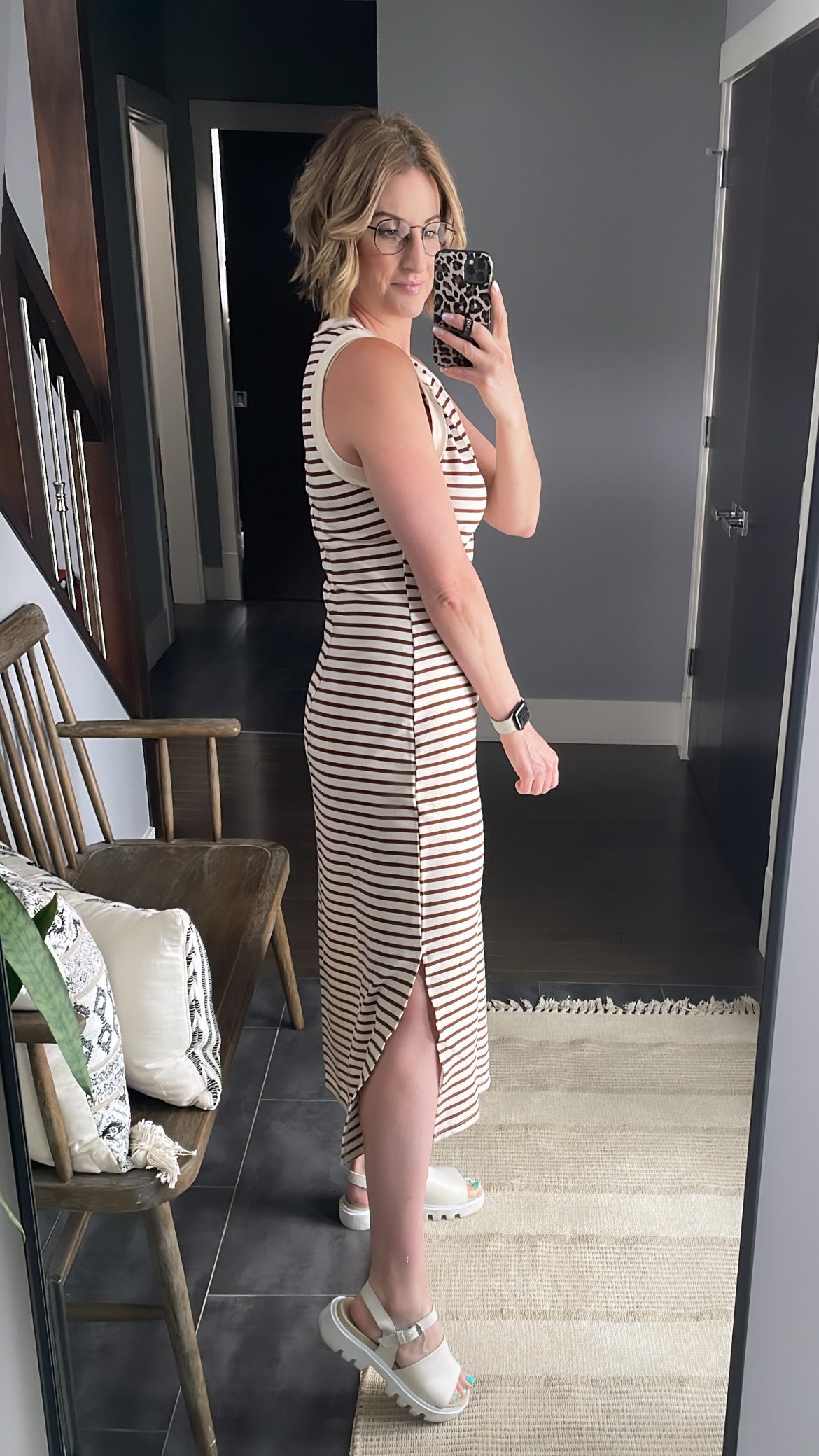 Mocha Striped Midi Dress