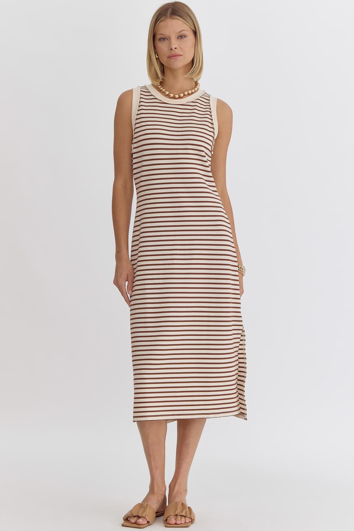 Mocha Striped Midi Dress