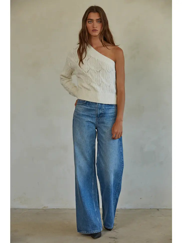One Shoulder Cable Knit Sweater